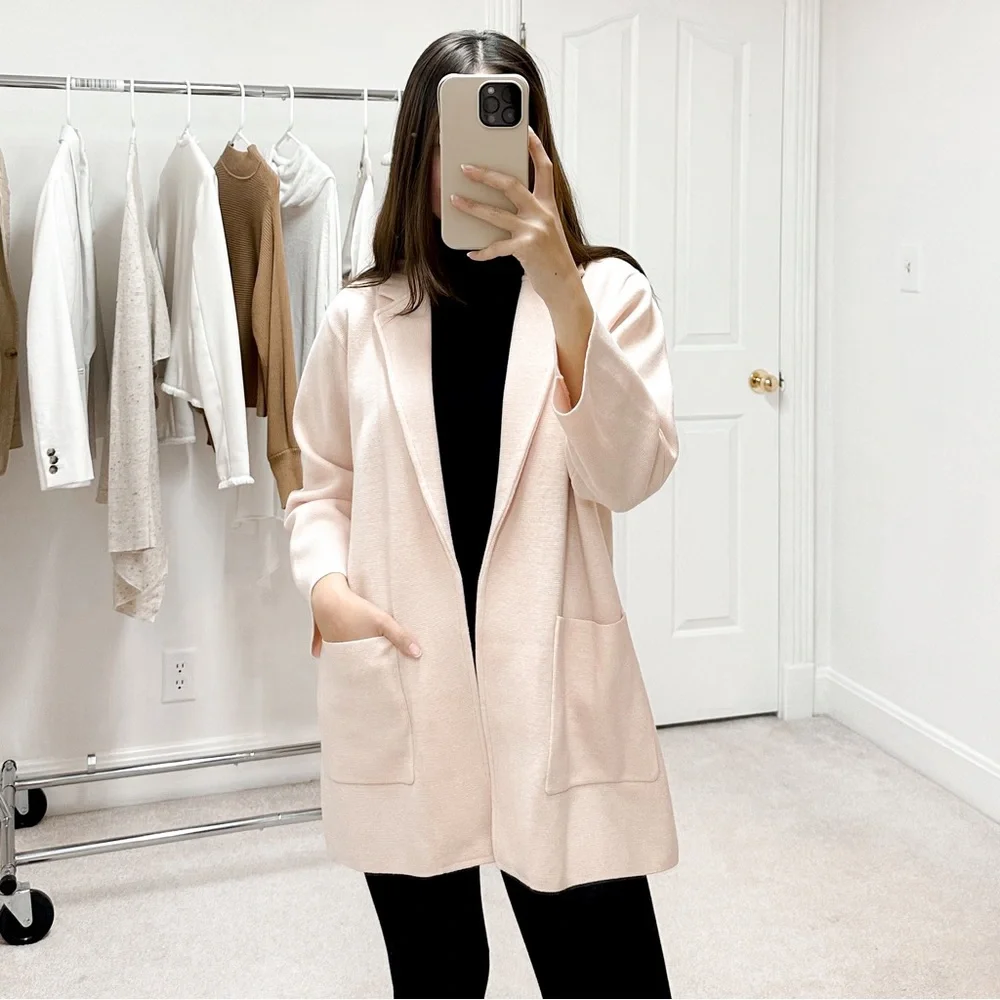 J. Crew 365 Merino Wool Blend Sophie Open Front Sweater Blazer in Subtle Pink